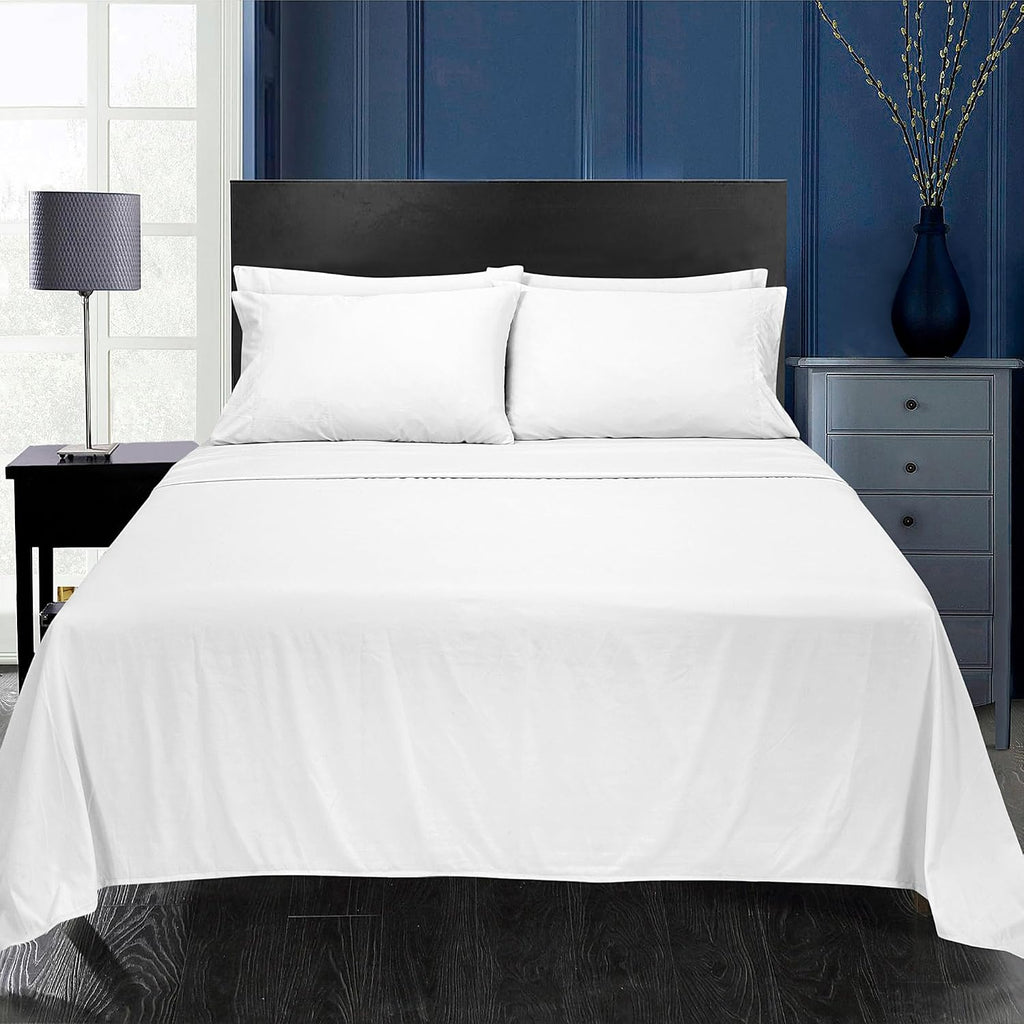 Royalelinens ROYALE LINENS 1500 Thread Count Poly/Cotton Cooling Sateen Sheet Set - 6 Piece Queen Bed Sheets - 1 Fitted, 1 Flat, 4 Pillow C…