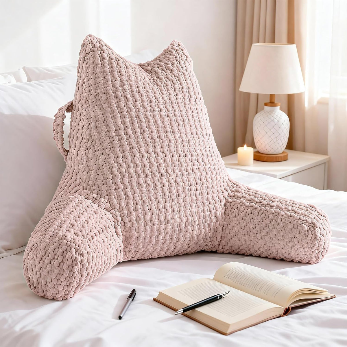 Yagamo Standard Reading Pillow for Bed Sitting Up, Backrest Pillow with Shredded Memory Foam Filling, Back Support Cushion, Bed Rest…