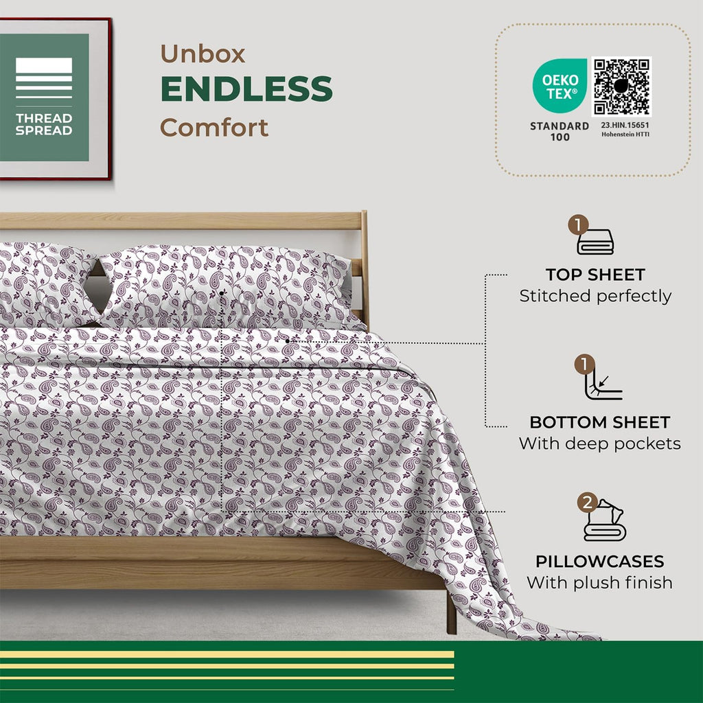 THREAD SPREAD 100% Organic Cotton Sheets Full Size - Organic Cotton Full Size Percale Sheet Set (4 PC, Paisley), Soft, Cooling, Crisp &…