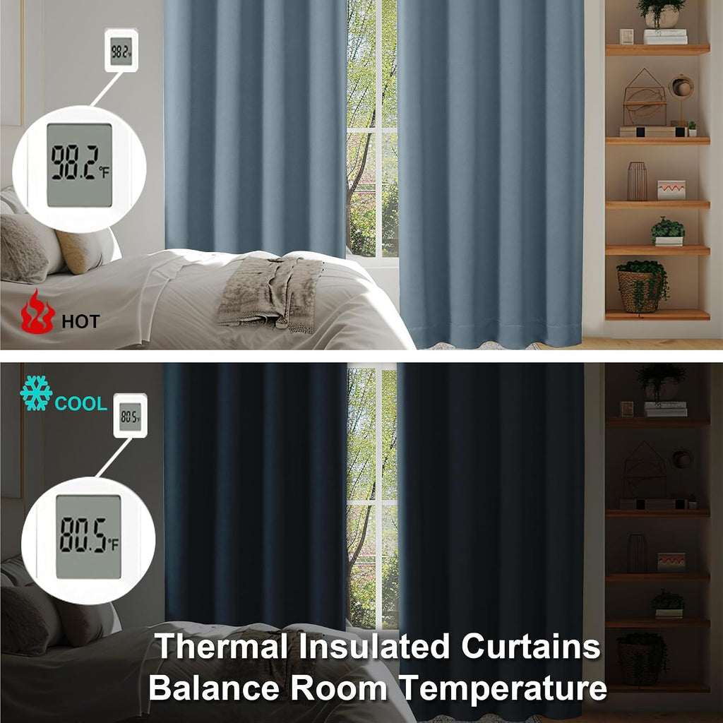 Simplebrand Ava Stone Blue Blackout Curtains for Bedroom 84 Inch Length 2 Panels Set, Solid Thermal Insulated Privacy Living Room Window Tr…