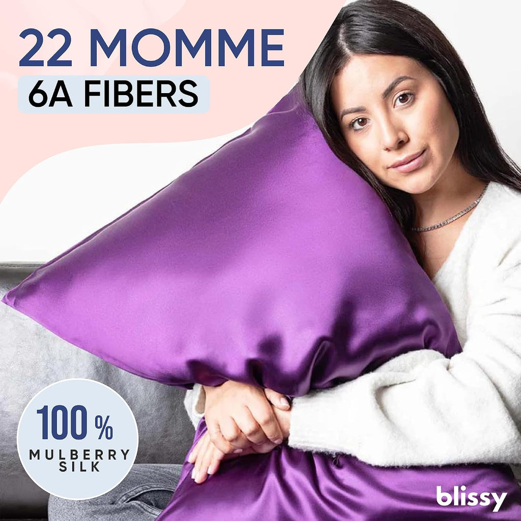 Blissy Silk Pillowcase - 100% Pure Mulberry Silk - 22 Momme 6A High-Grade Fibers - Silk Pillow Cover for Hair & Skin - Regular, Queen &…