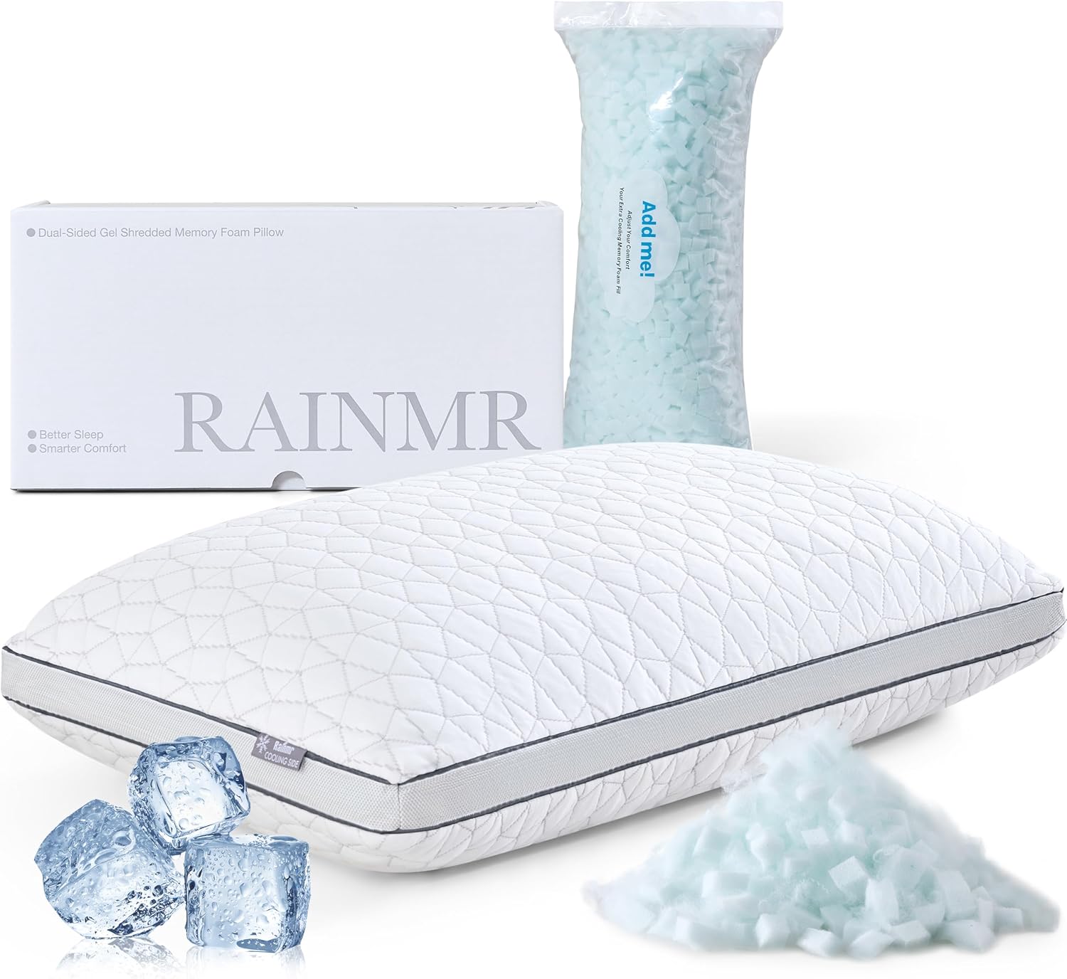 RainmrBedding Rainmr Shredded Memory Foam Cooling Pillow for Sleeping, 20" x 36" King Size Pillow with Dual-Side Pillowcase - Cool & Bamboo…