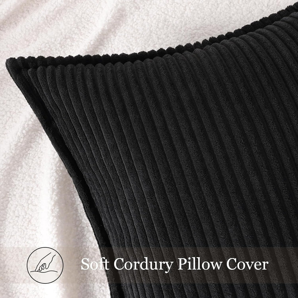 Mecatny Corduroy Summer Throw Pillow Covers 18x18 Set of 2, Neutral Decorative Soft Boho Couch Pillow Covers with Broadside for Sofa…