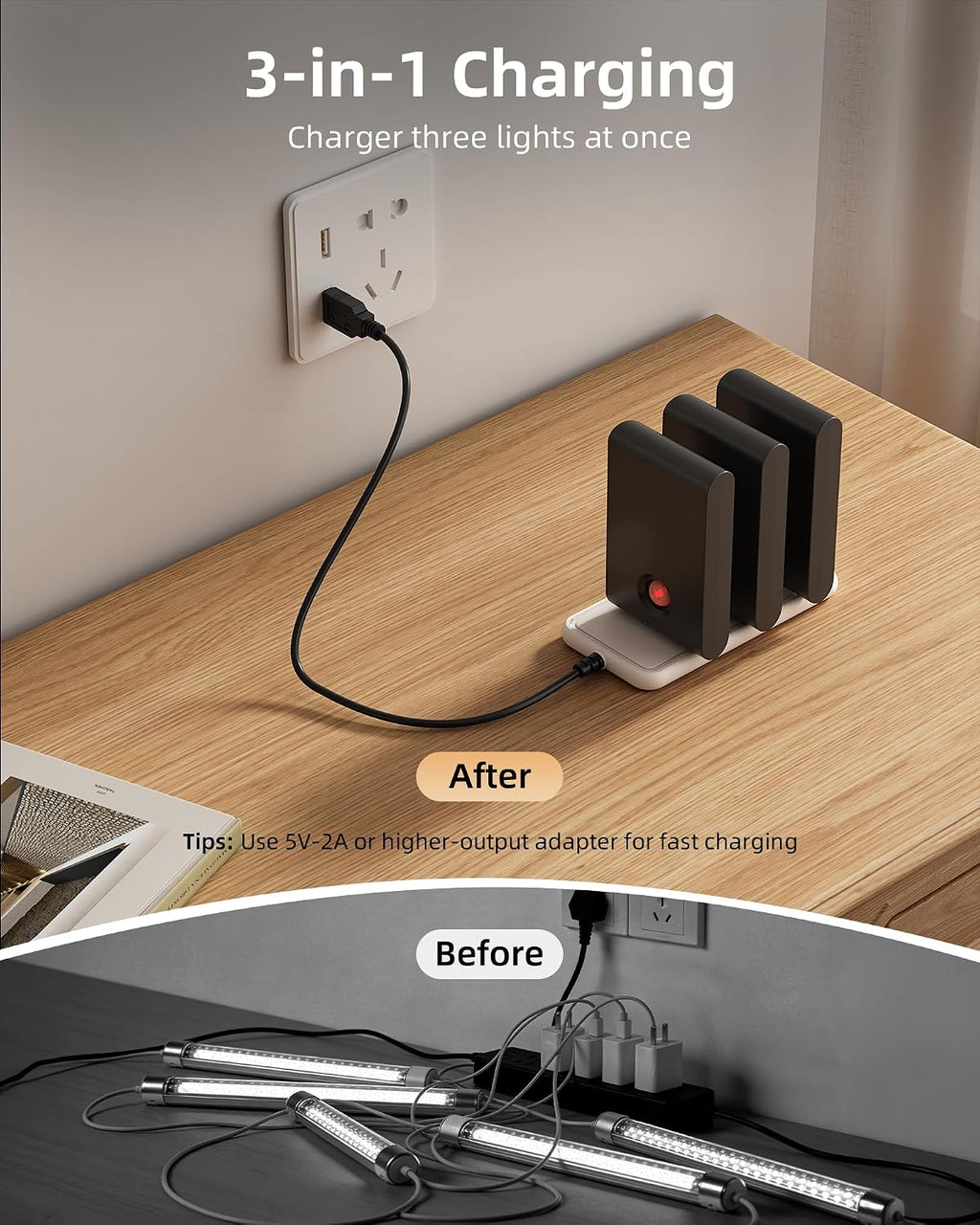 EZVALO 6 Pack Motion Sensor Night Lights with Charging Station, Sync LED Stair Lights Indoor, 1500mAh Rechargeable, Magnetic & Dimmable…