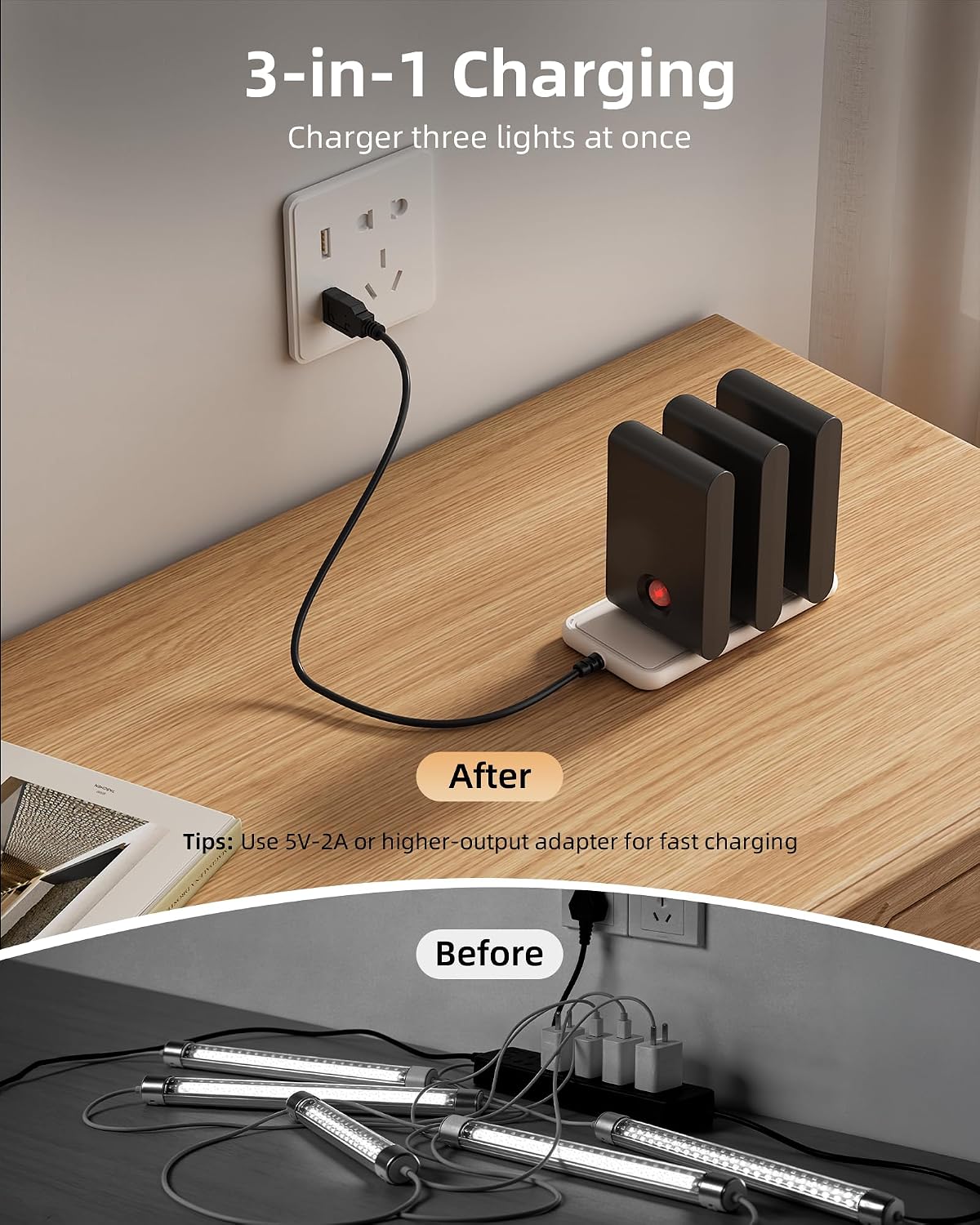 EZVALO 6 Pack Motion Sensor Night Lights with Charging Station, Sync LED Stair Lights Indoor, 1500mAh Rechargeable, Magnetic & Dimmable…