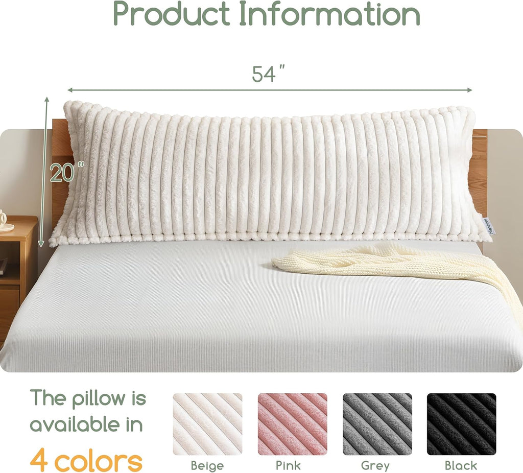 Higogogo Memory Foam Body Pillow, Thickened Large Long Bed Pillow for Adults, Full Body Pillow with Removable Pillow Cover(20x54 Inch), Beige