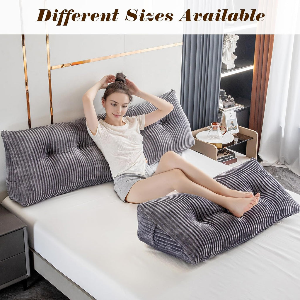 Large Triangular Headboard Wedge Bed Rest Reading Pillow Backrest Positioning Support Bolster Cushion with Removable Cover (Grey, King…