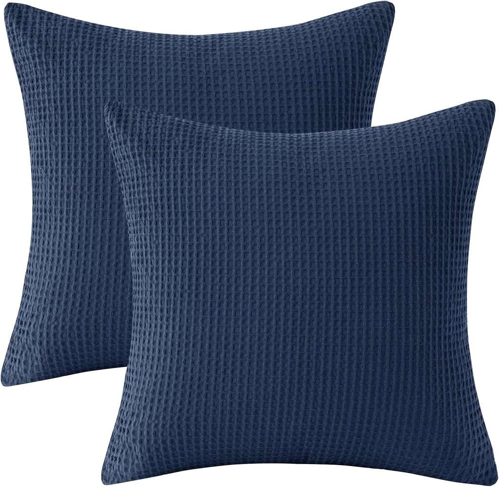 Phf 100% Cotton Waffle Weave Throw Pillow Cover, 22" x 22", No Filling, 2 Pack Elegant Home Decorative Square Throw Pillow Covers for Bed C…