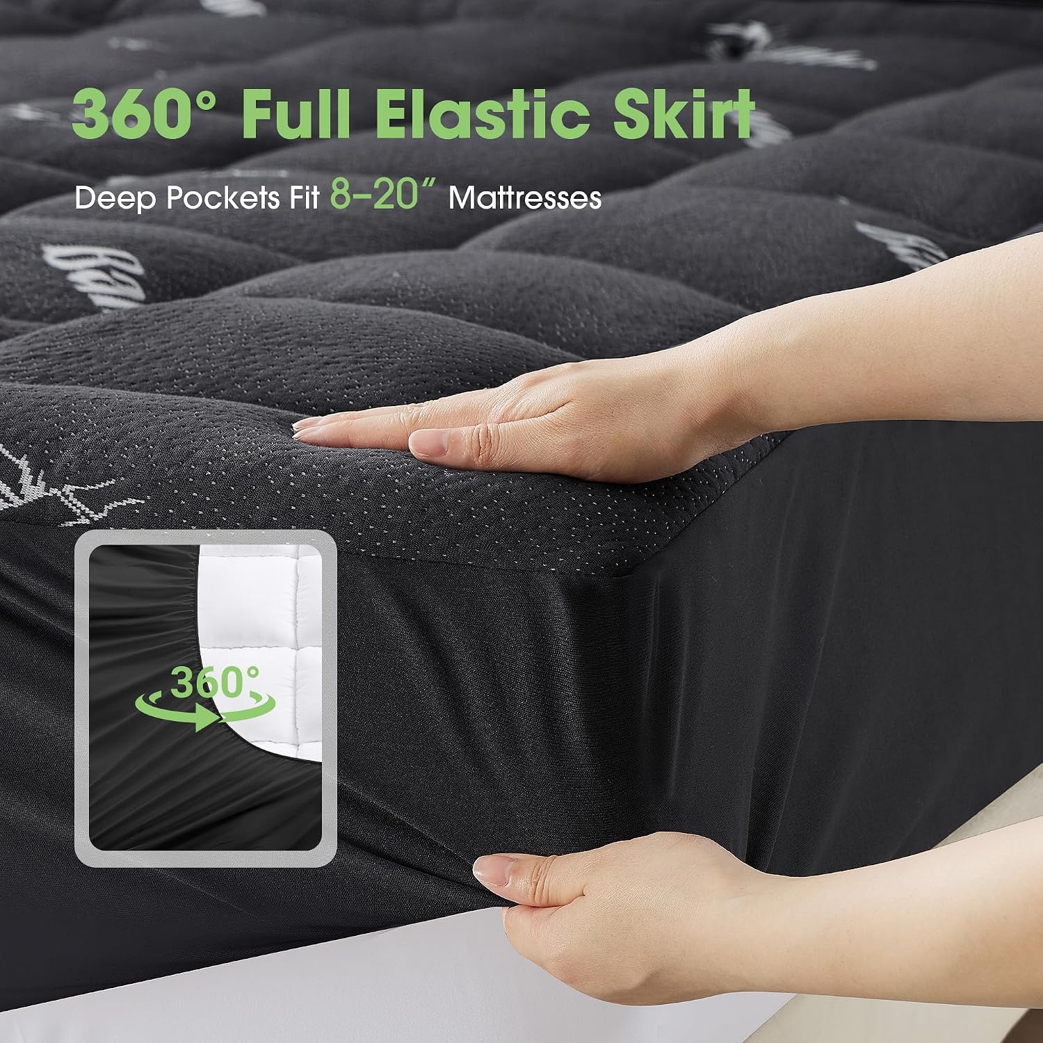 Grusign Mattress Pad Queen Size, Cooling Pillow Top Mattress Topper, Ultra Soft Viscose from Bamboo, Breathable for Hot Sleepers, Deep Pock…