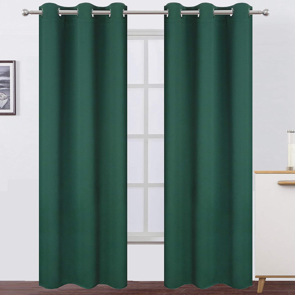 Lemomo Dark Green Blackout Curtains/42 x 84 Inch/Set of Two Panels Grommet Bedroom Curtains 84 Inch Green