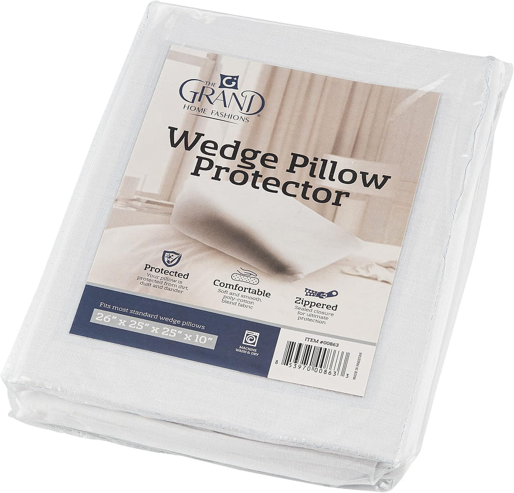 The Grand Poly-Cotton Zippered Pillow Protector - Wedge Pillow Cover - Protec ts from Dirt, Dust, and Dubris - Single Unit