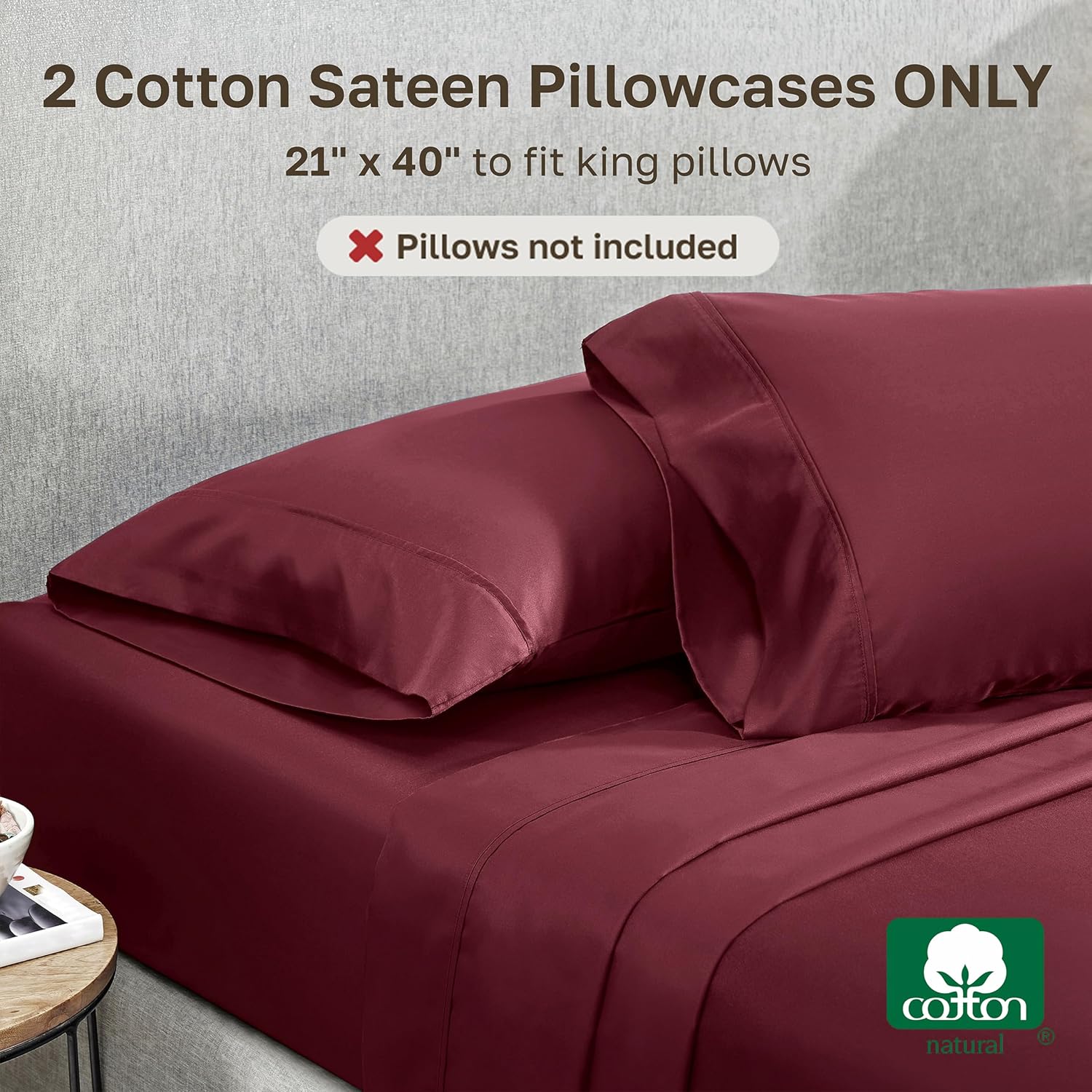 CaliforniaDesignDen California Design Den King Size Pillowcase Set - 400 Thread Count, 100% Cotton Sateen, Set of 2 Pillow Covers, Soft and…