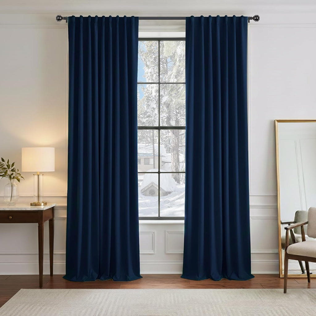 Ponydance PONY DANCE Blue Black Out Curtains 84 inches - Thermal Insulated Privacy Rod Pocket Curtain Drapes for Kitchen Home Decoration, 5…