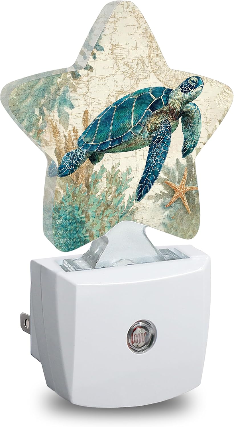 Ocean Turtle Plug in Star Night Light, Night Light with Sensor for Kids Nursery Bedroom, Decorative Soft Glow Lamp for Hallway Bathroom…