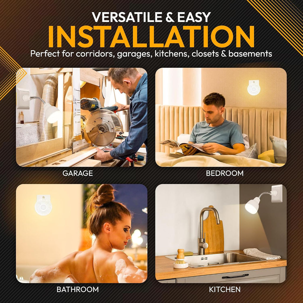 LED Motion-Activated Directional Rotating Flexible Sensor Dusk to Dawn Night Light AC Outlet Plug-in Wall Stair Lamp Indoor 360° Bedroom…