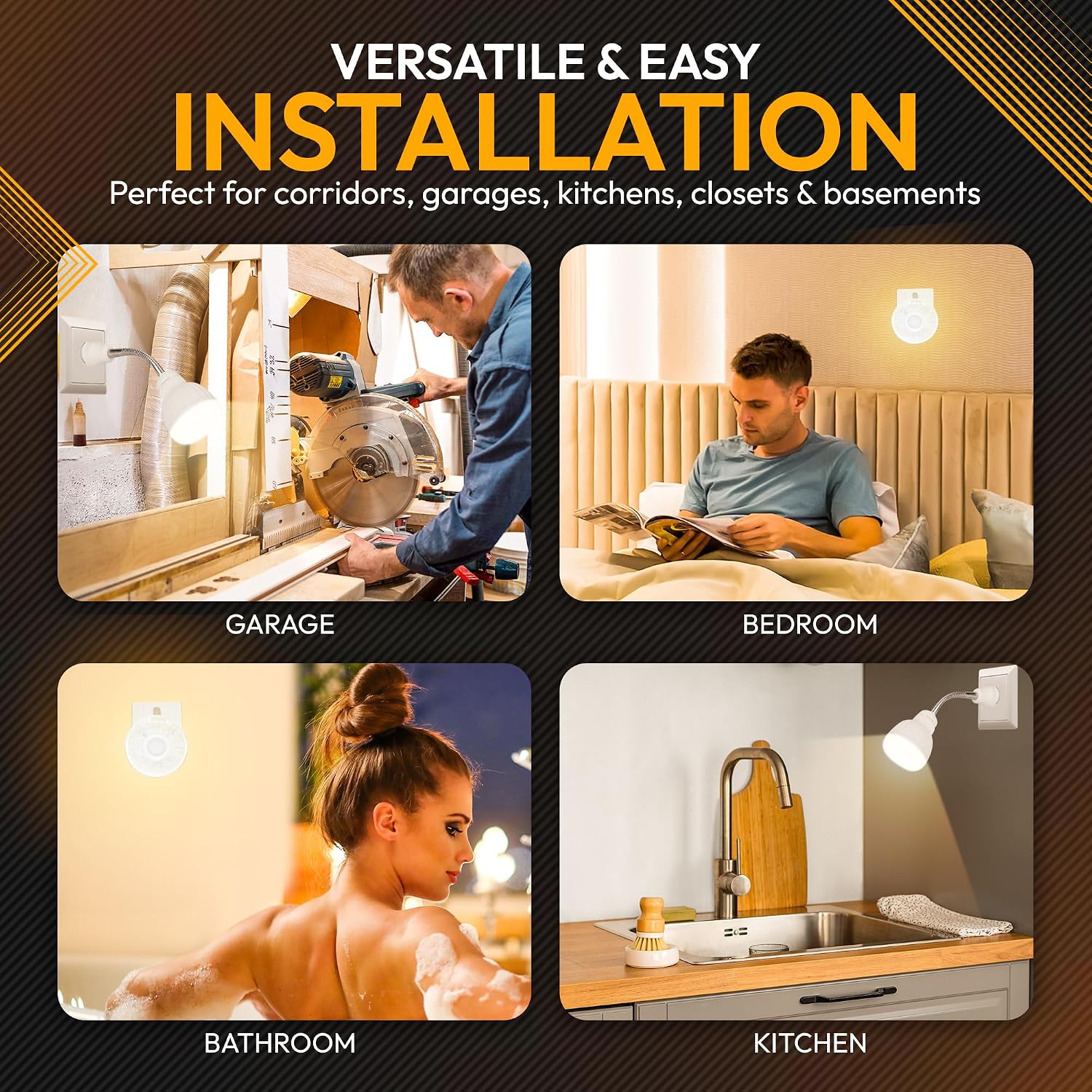 LED Motion-Activated Directional Rotating Flexible Sensor Dusk to Dawn Night Light AC Outlet Plug-in Wall Stair Lamp Indoor 360° Bedroom…