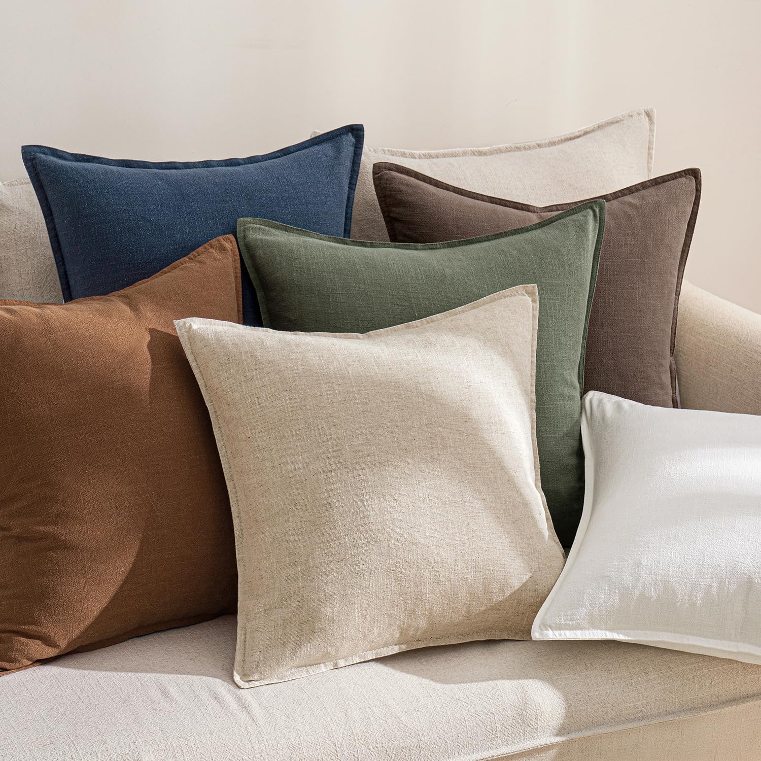 Anroduo Pack of 2 Decorative Linen Pillow Covers Natural Beige Neutral Farmhouse Boho Soild Cushion Case Soft Accent Pillowcase for Couch S…