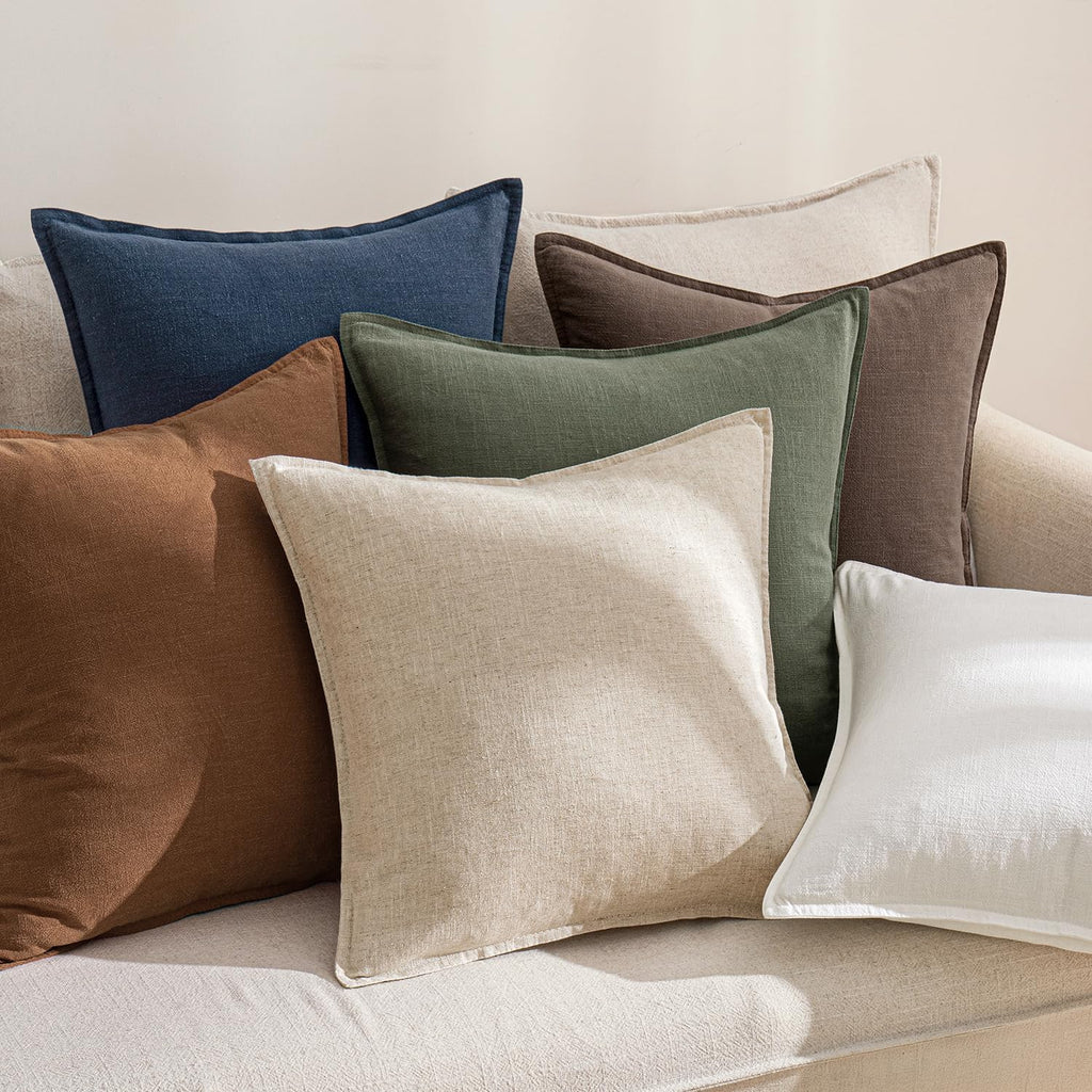 Anroduo Pack of 2 Decorative Linen Pillow Covers Euro Sham Natural Beige Neutral Farmhouse Boho Soild Cushion Case Soft Accent Pillowcase f…