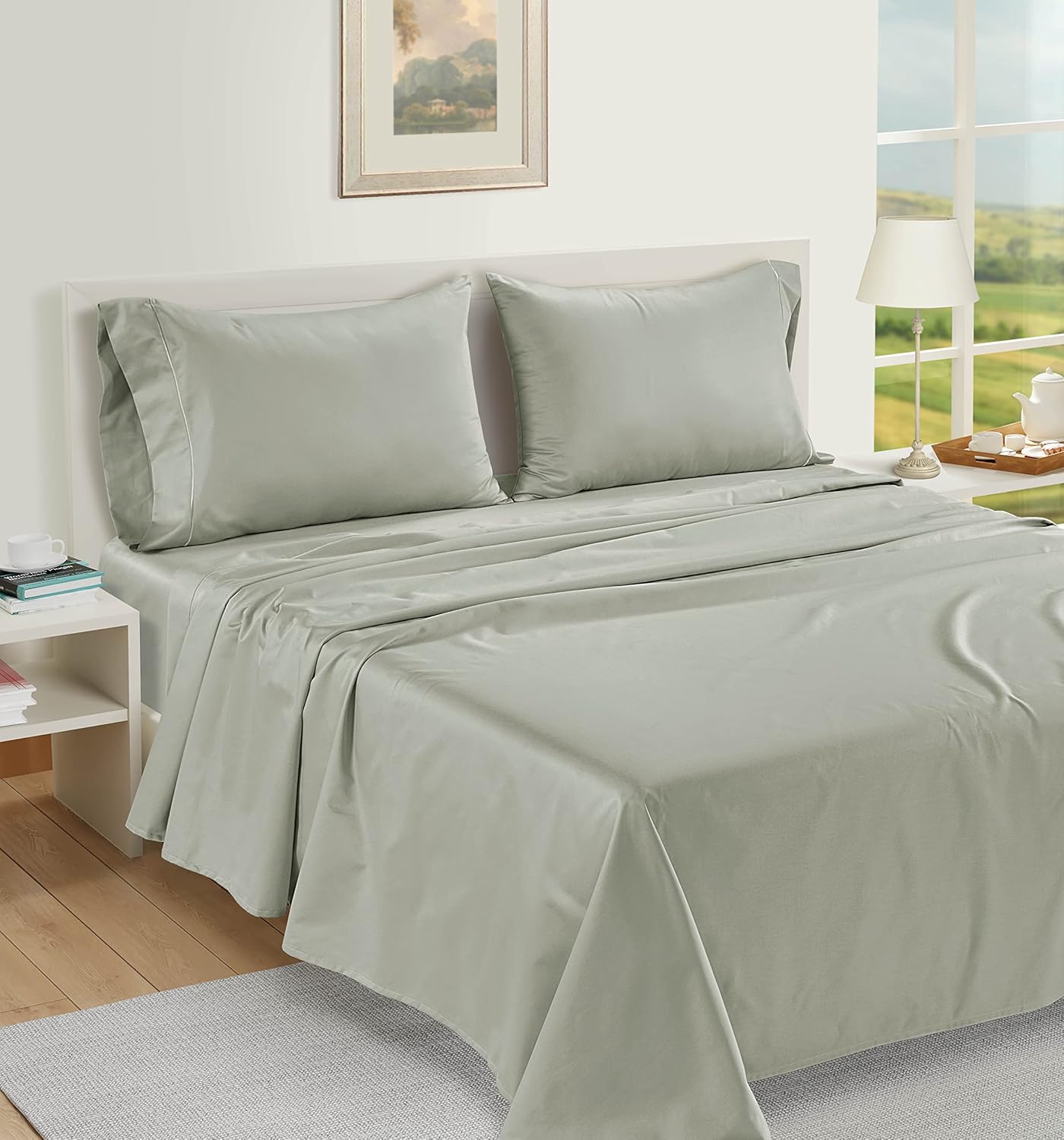 LaneLinen LANE LINEN Pillow Case Covers King Set of 2 100% Egyptian Cotton Sateen Soft Cool & Smooth Cases - Mineral Cotton