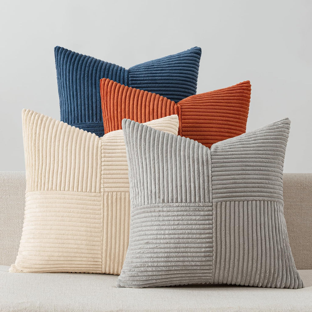 Miulee Blue Rust Throw Pillow Covers 18x18 Inch Set of 4 Boho Farmhouse Cushion Cases Soft Corduroy Nordic Corduroy Pillow Cases Patchwork…
