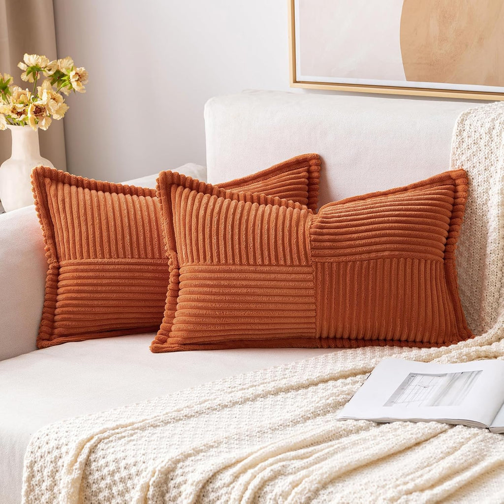 MIULEE Rust Decorative Lumbar Throw Pillow Covers for Couch Bed Livingroom 12x20 Inch Set of 2 Boho Accent Throw Pllows Broadside Striped…