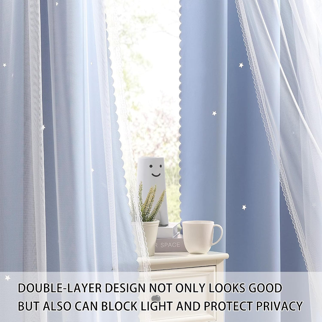 Addsomecolortolife XiDi Blue Curtains for Bedroom, Girls Room Blackout Curtains, Kids Room Darkening Curtains, Light Blue Decor, 1 Panel Li…