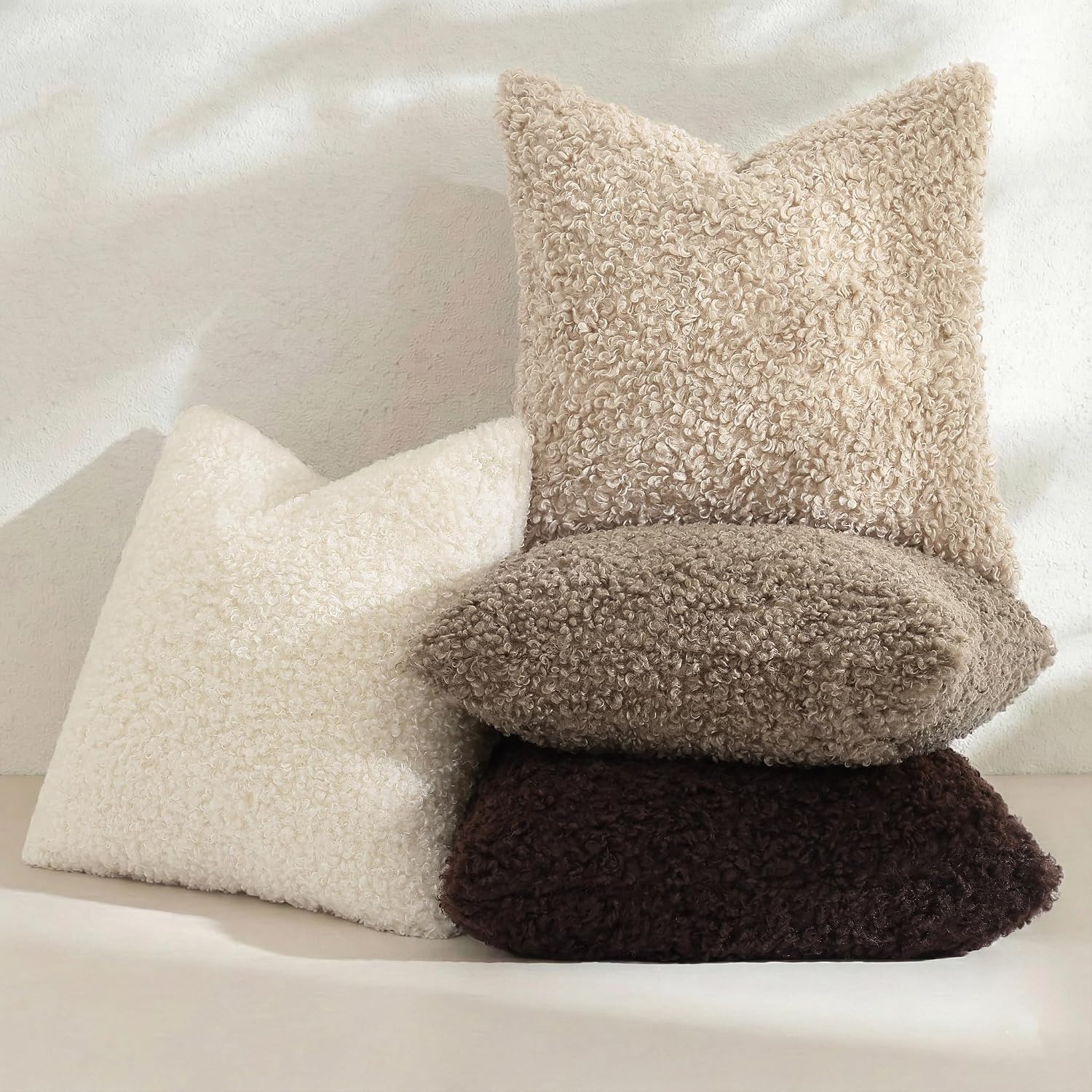 decorUhome Pack of 2 Throw Pillow Covers 20x20 Inch, Faux Fur Decorative Sherpa Pillow Covers Fuzzy Accent Soft Sheepskin Fleece Pillow Cas…