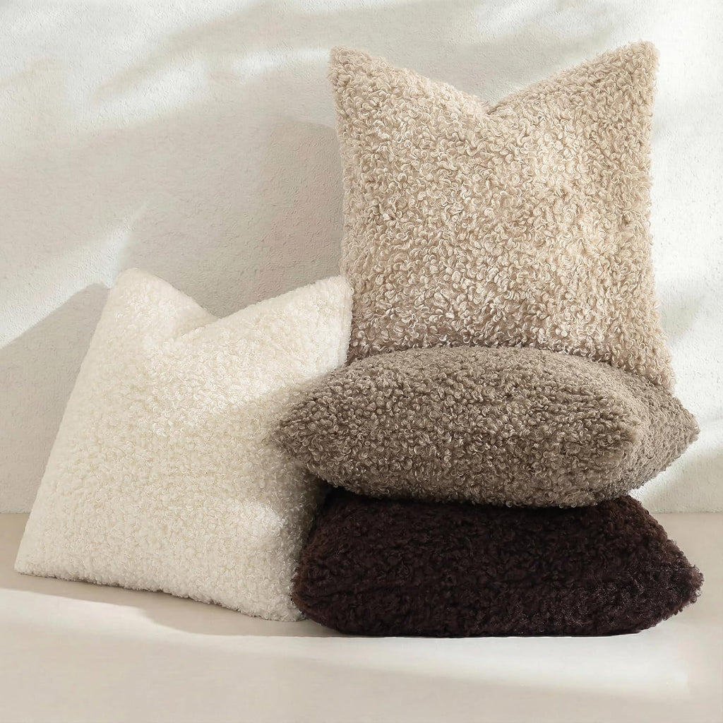 decorUhome Pack of 2 Throw Pillow Covers 22x22 Inch, Faux Fur Decorative Sherpa Pillow Covers Fuzzy Accent Soft Sheepskin Fleece Pillow Cas…