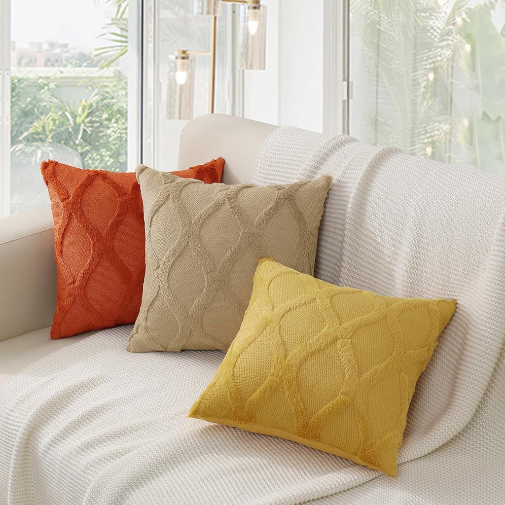 decorUhome Summer Throw Pillow Covers 16x16 Inch Set of 2, Soft Plush Faux Fur Wool Rust Accent Couch Pillow Covers for Modern Farmhouse Be…