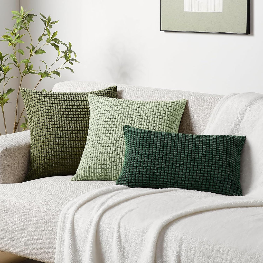 Softalker Throw Pillow Covers 12x20 Inch, Set of 2, Soft Corduroy Boho Stripe Decorative Pillow Cover, Couch Fluffy Pillow Cover for…