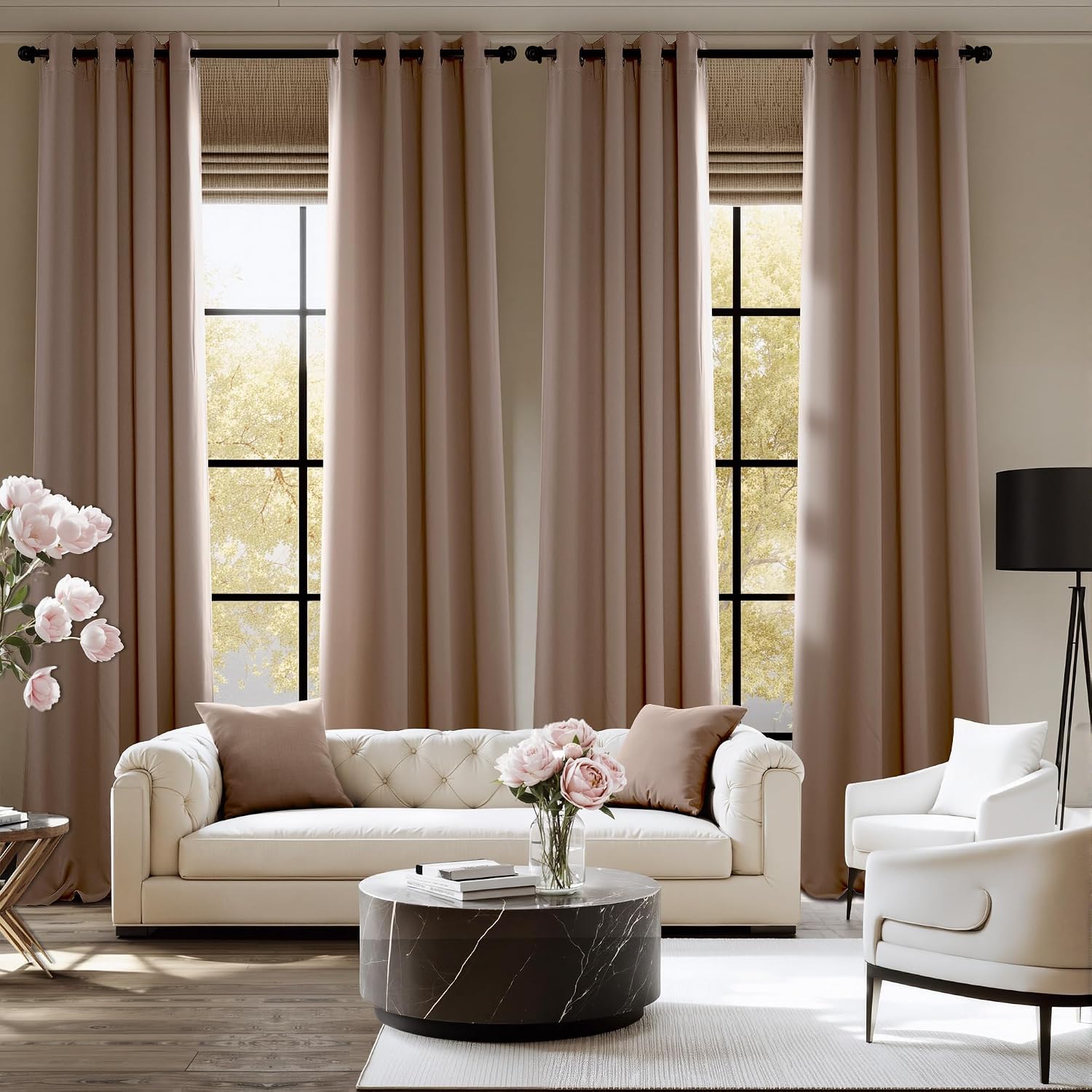 Nicetown Room Darkening Draperies Curtains Panels, 2 Panels Cappuccino W52 x L108 silver