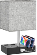 Kakanuo Nightstand Lamp for Bedroom with Dual USB Ports, Grey Touch Control Bedside Table Lamp with Charging Outlets and Phone Stands…
