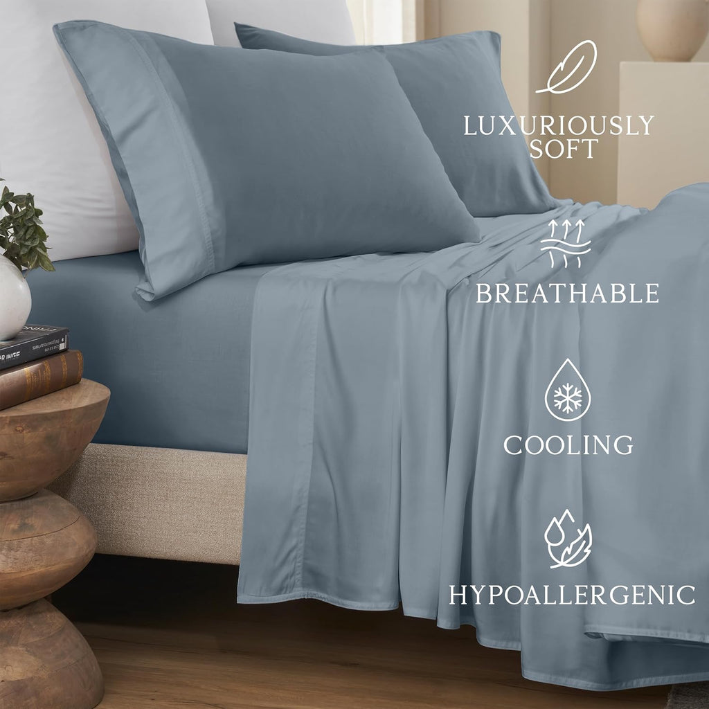 KARISSA MAE 6 Piece Pure Viscose from Bamboo Queen Size Sheet Set | 100% FSC Certified | Luxuriously Soft | Cooling | 18" Deep Pocket…