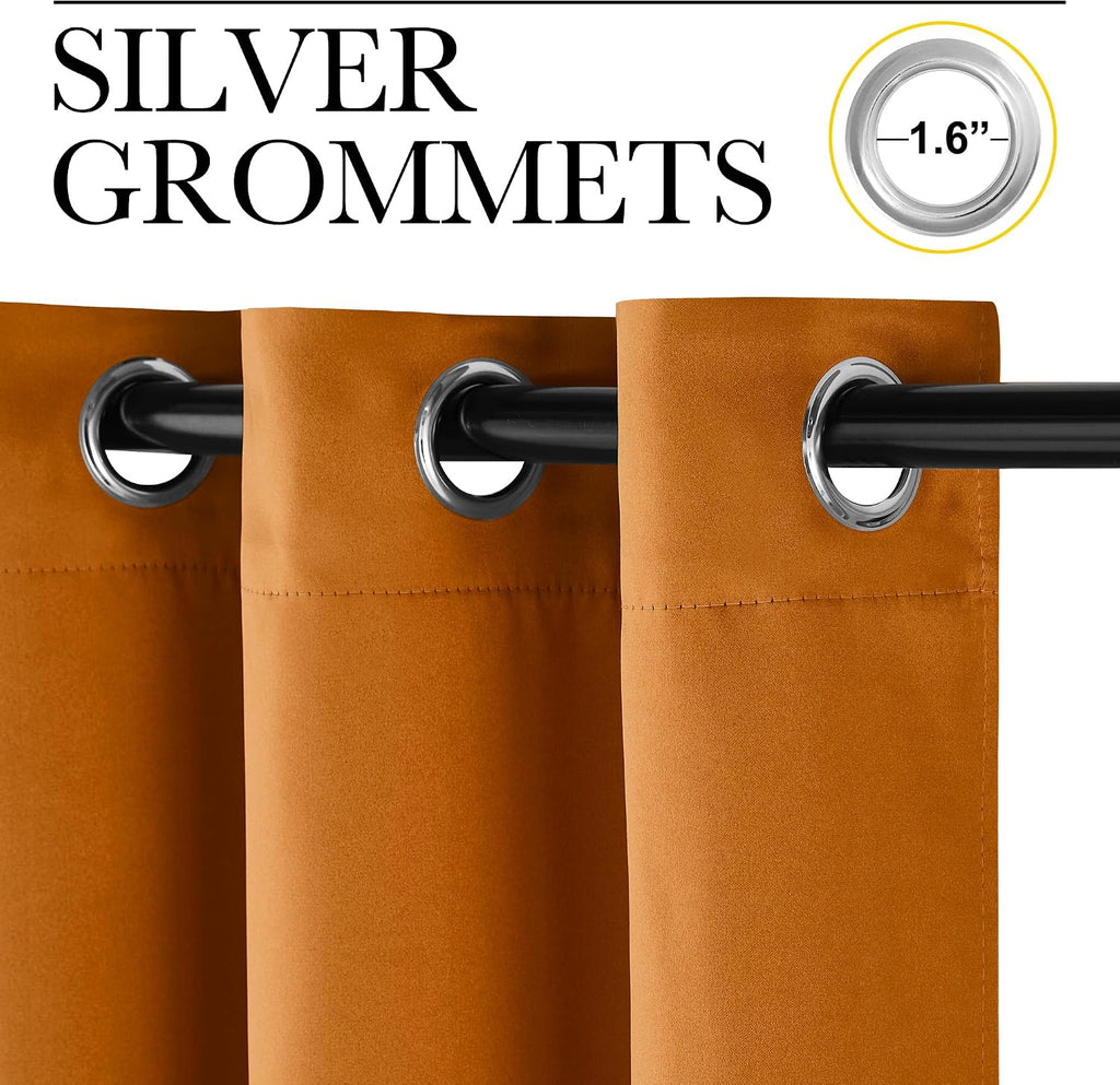 NICETOWN Room Darkening Cafe Satin Curtains for Small Windows, 42" Wide by 84" Long, 2 Panels, Orange, Grommet Privacy Faux Silk Blackout…