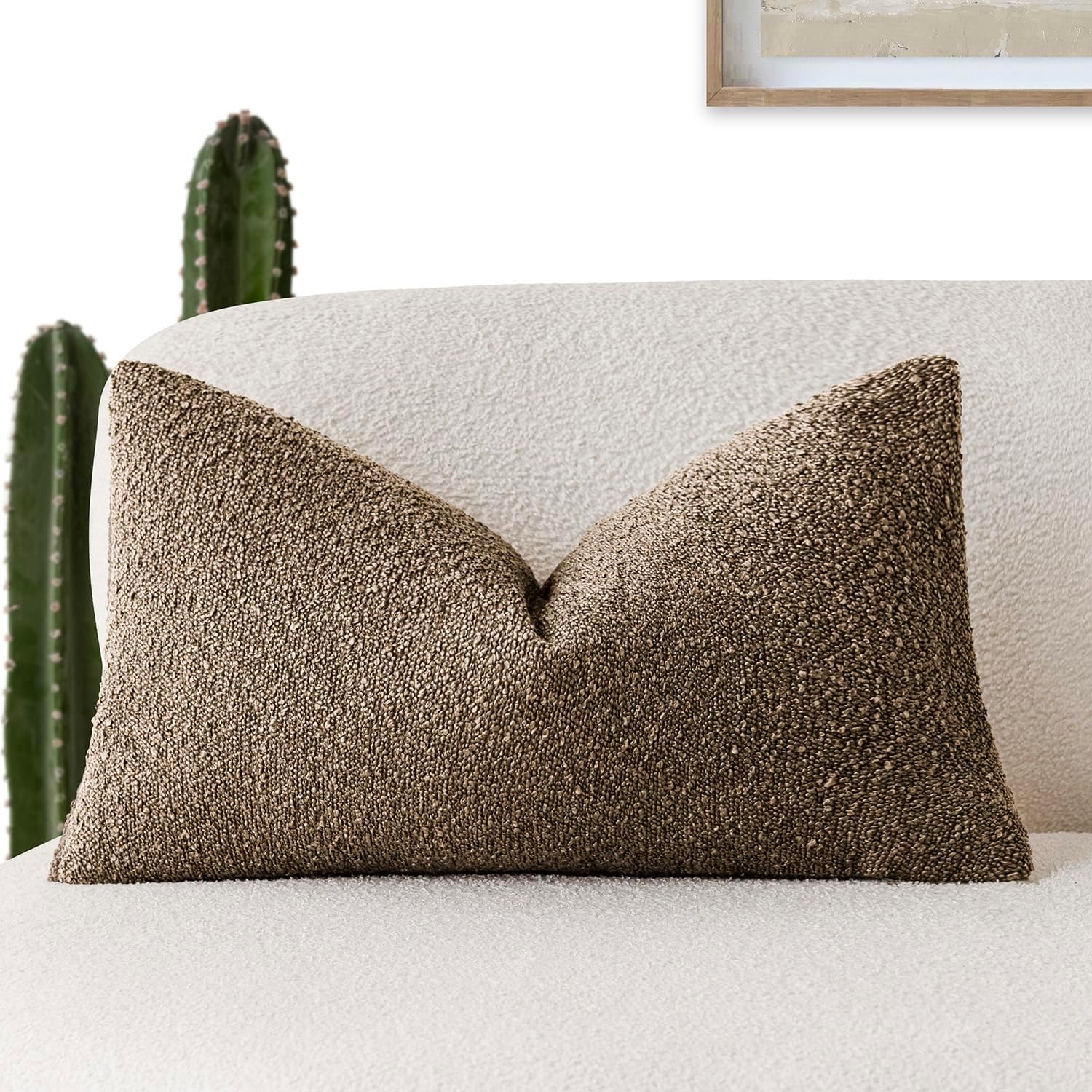 Foindtower Decorative Textured Boucle Throw Pillow Covers Accent Solid Lumbar Pillow Cases Neutral Soft Cozy Couch Cushion Case for Chair…