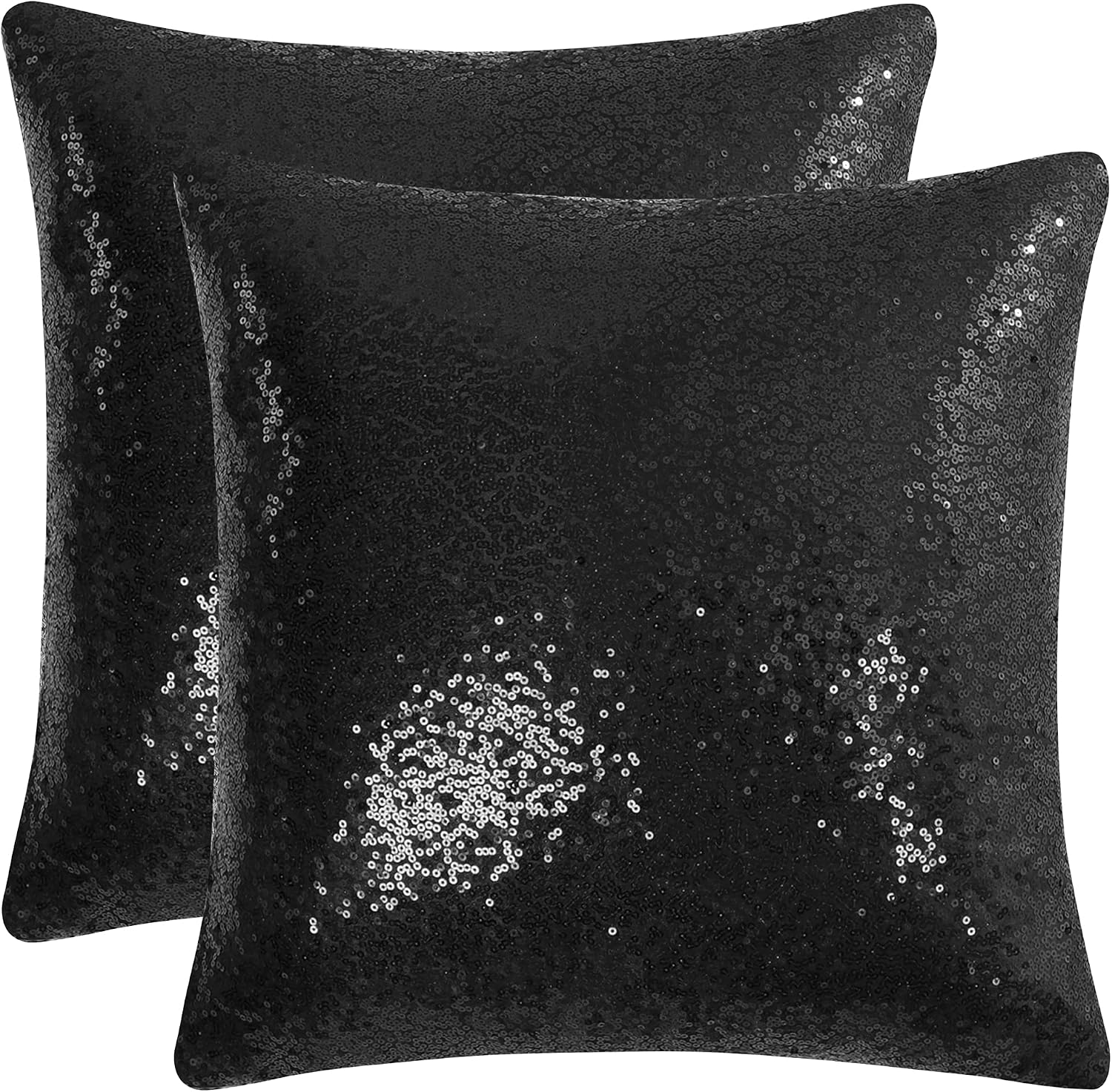 uxcell 2 Pcs Black Sequin Throw Pillow Covers, Shiny Sparkling Comfy Satin Sequin Cushion Covers, Decorative Pillowcases for…