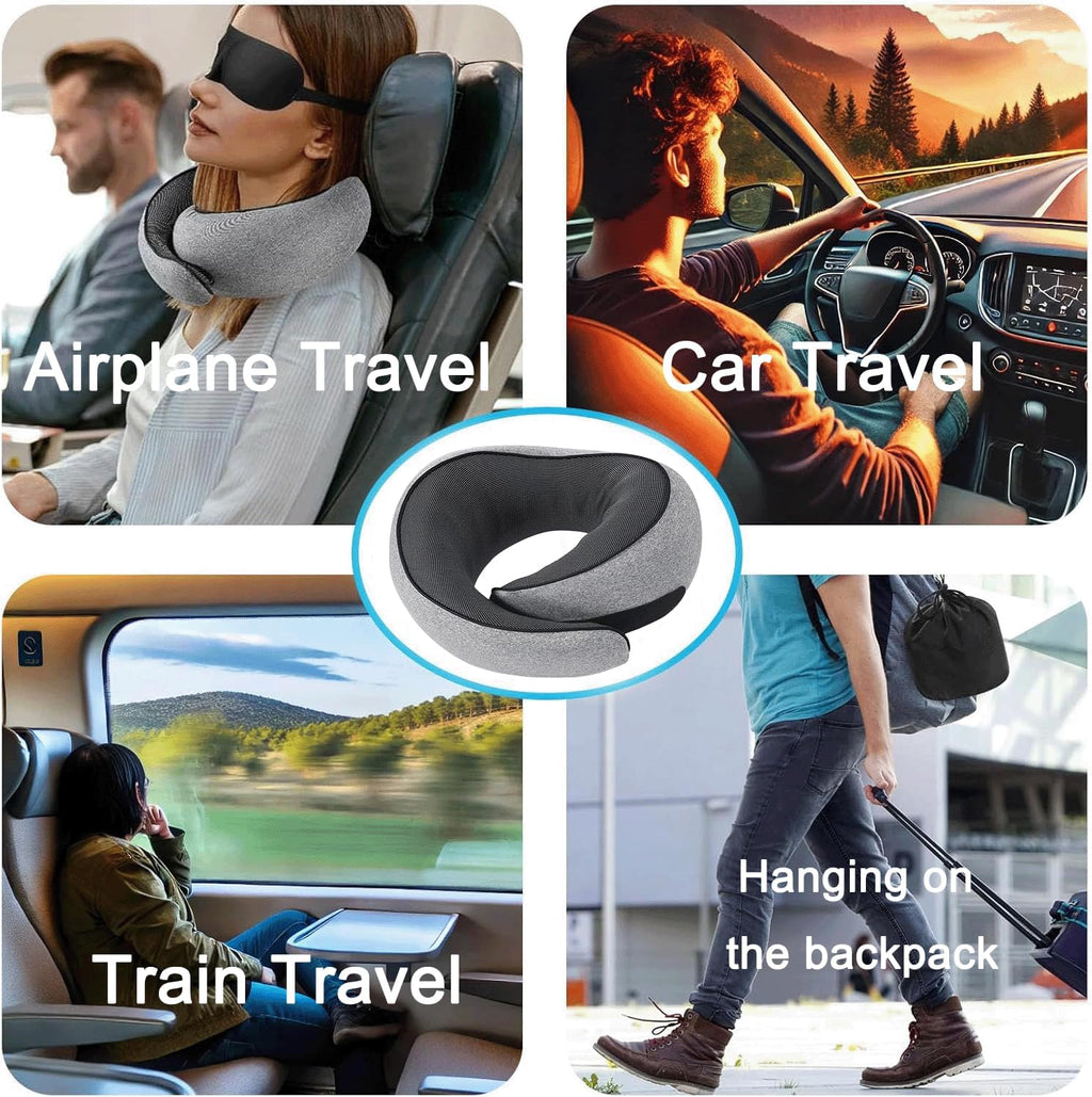 Neck Pillow for Traveling, Travel Neck Pillow for Airplanes, 100% Pure Memory Foam, 360° Support Stowable Pillows for Sleeping…