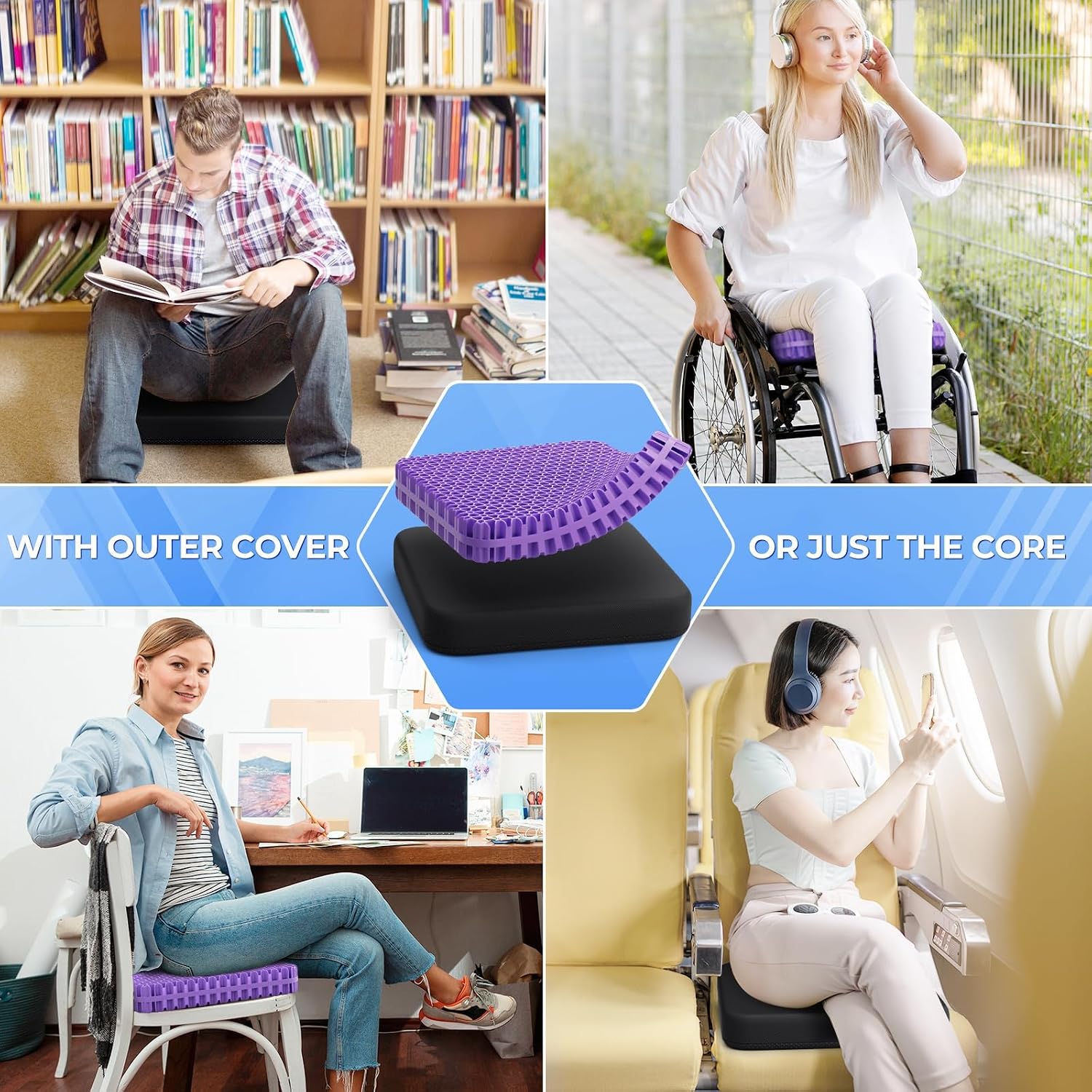 TushGuardSeatCushonsPillows TushGuard Gel Seat Cushion for Long Sitting, Enlarged & Thickened Patent Design, Breathable Cooling for Office…