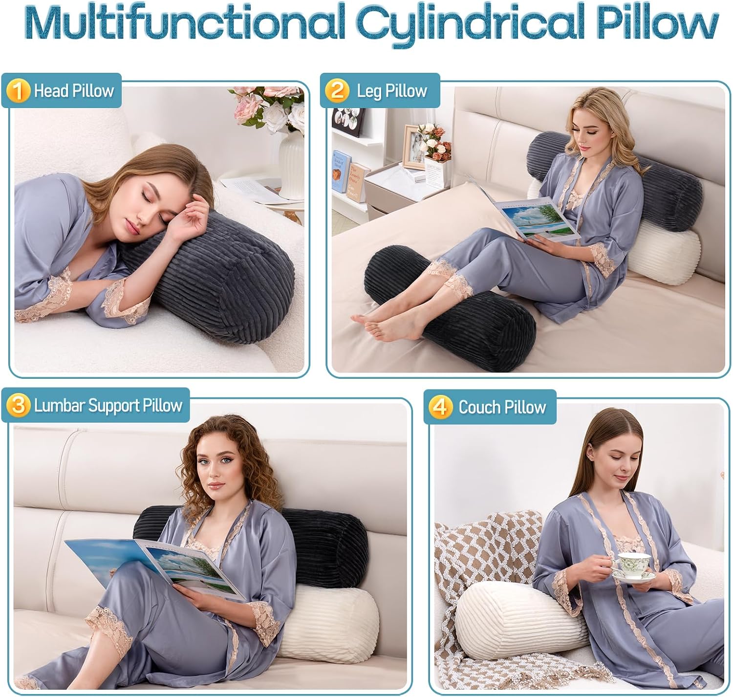1Middleone 1 MIDDLE ONE Body Pillow, Memory Foam Body Pillows for Adults Sleeping, Decorative Bolster Pillow for Couch and Bed, Long Cylind…