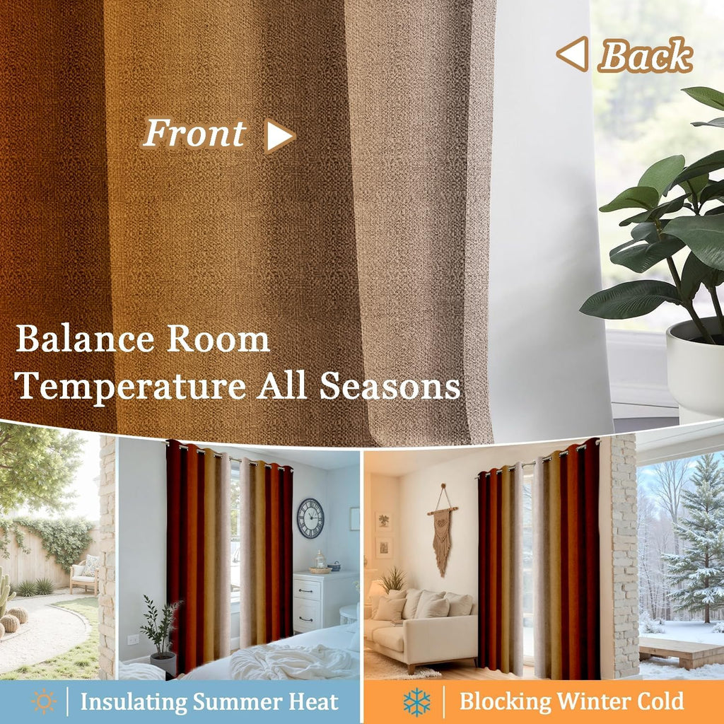 GOLDLAWN Terracotta Ombre Linen Blackout Curtains for Bedroom 84 Inches Long, Room Darkening Grommet Thermal Insulated Curtains for…
