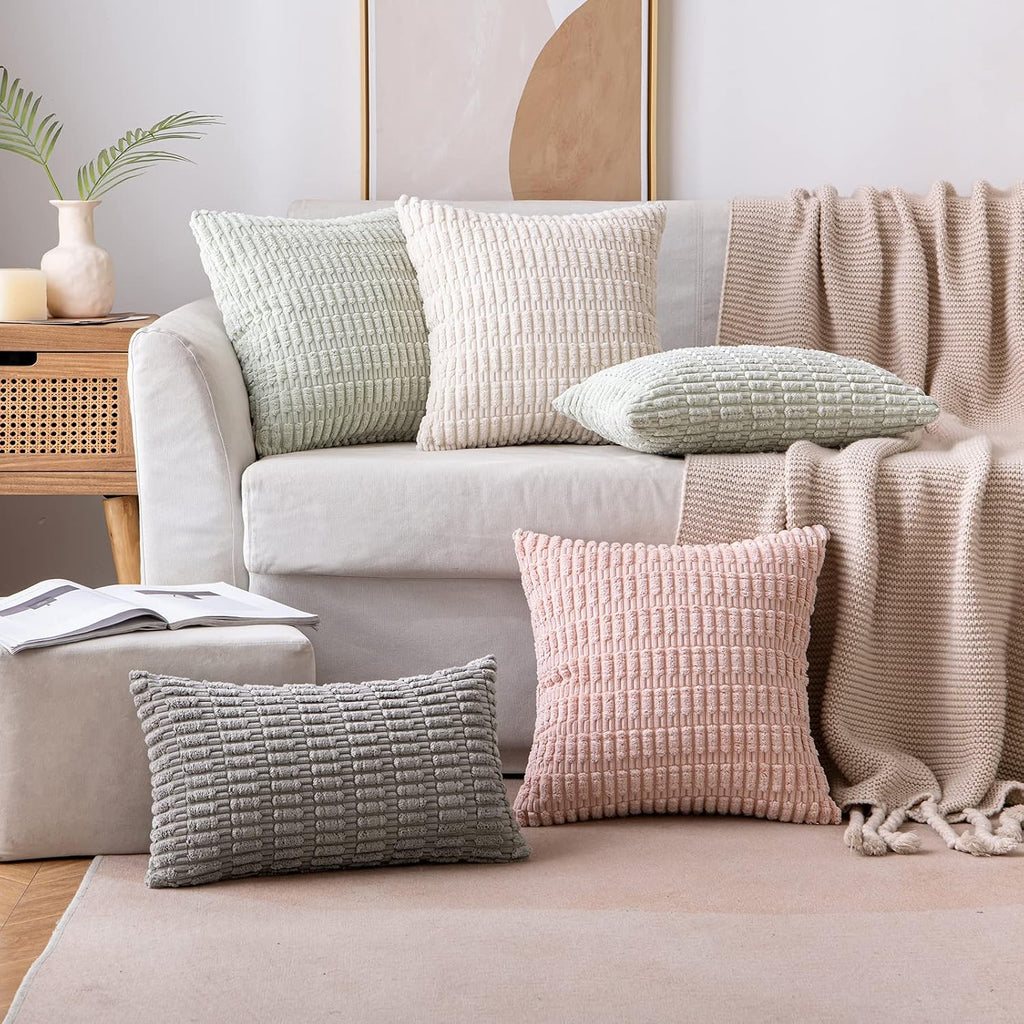 Miulee Pack of 4 Corduroy Decorative Throw Pillow Covers 18x18 Inch Soft Boho Striped Pillow Covers Modern Farmhouse Home Decor for Sofa Li…
