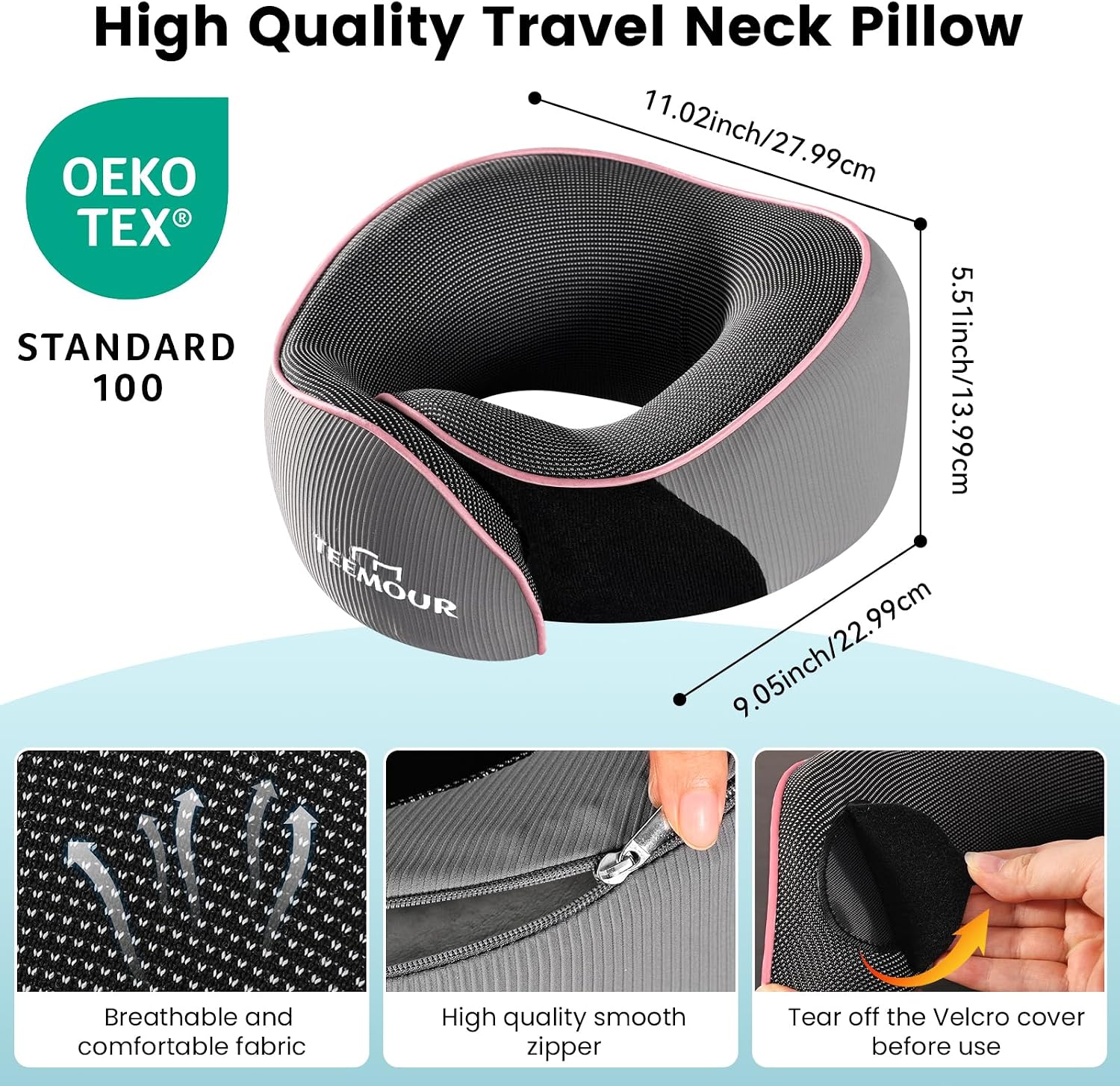Teemour Travel Neck Pillow Airplane- Upgraded Memory Foam Neck Pillow for Airplanes 360° Support Desing, with Eye Mask & Earplugs…