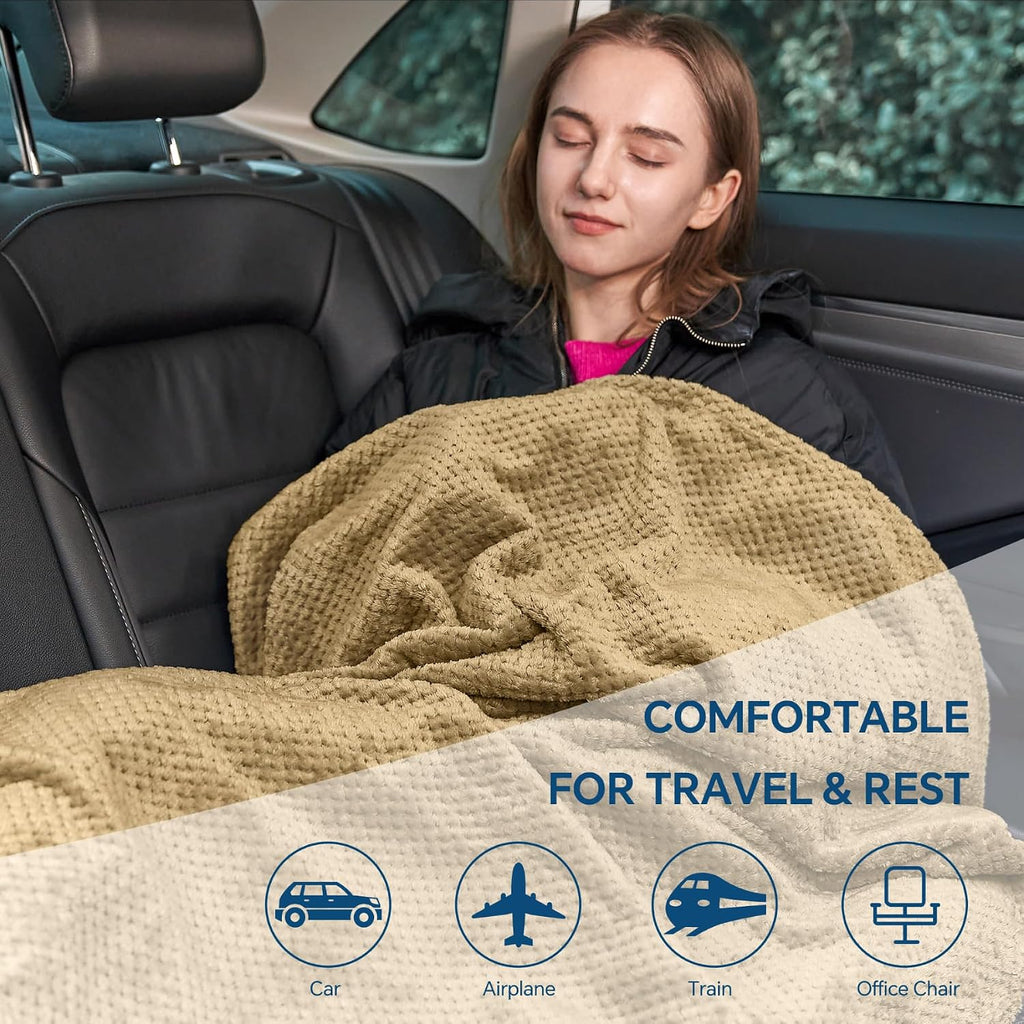 Bedelite Travel Blanket with Bag, Ultra-Soft Jacquard Fleece Blanket with Luggage Sleeve & Backpack Clip, Airplane Blanket Travel Essential…