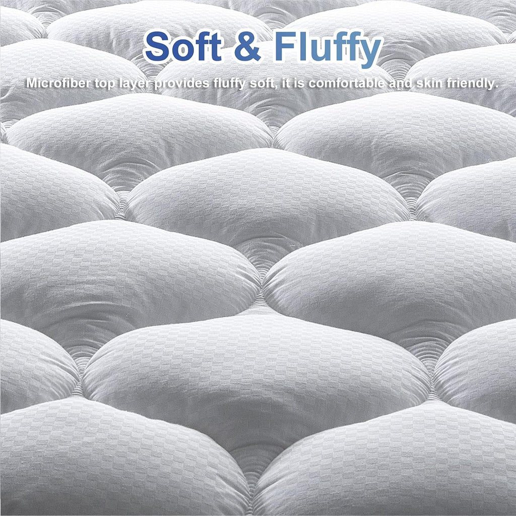 Matbeby Bedding Quilted Fitted Full Mattress Pad Cooling Breathable Fluffy Soft Mattress Pad Stretches up to 21 Inch Deep, Full Size, White…