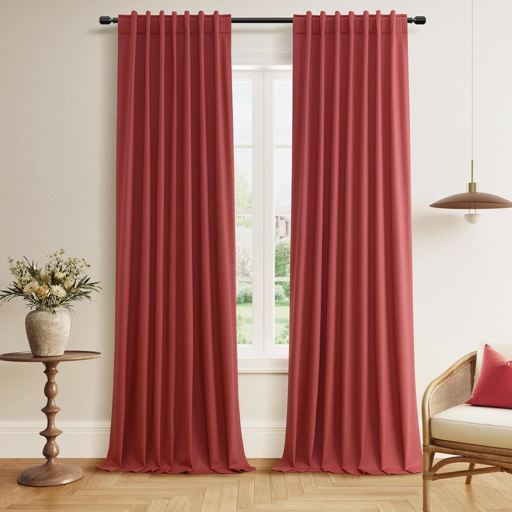 Guken Red 100% Blackout Linen Curtains 102 Inch Length 2 Panels Set for Living Room Bedroom Back Tab Thermal Insulated Black Out Drapes Roo…