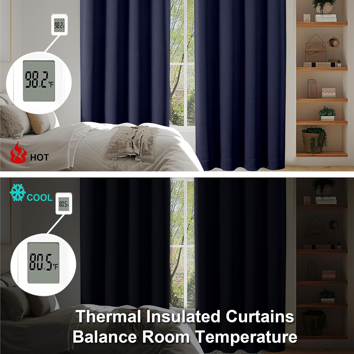 Simplebrand Ava Navy Blue Short 36 Inches Blackout Curtain 2 Panels Set, Half Window Rod Pocket Privacy Curtain Tiers for Kitchen, Curtains…