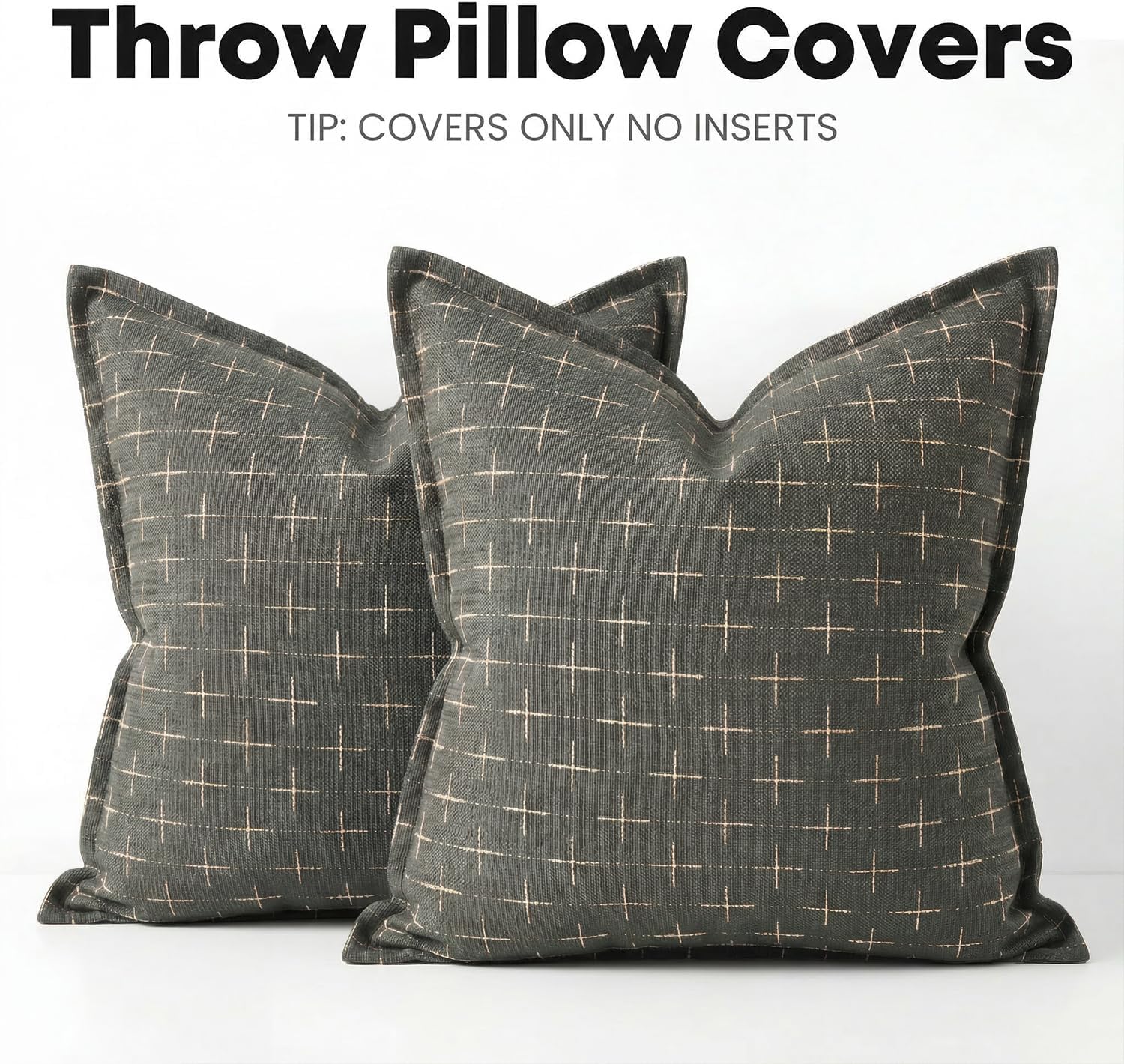 AVOINcolorlife AVOIN colorlife Pack of 2 Decorative Throw Pillow Covers 16x16 Inch, Flange Edges Woven Textured Cushion Case Home Decor for…
