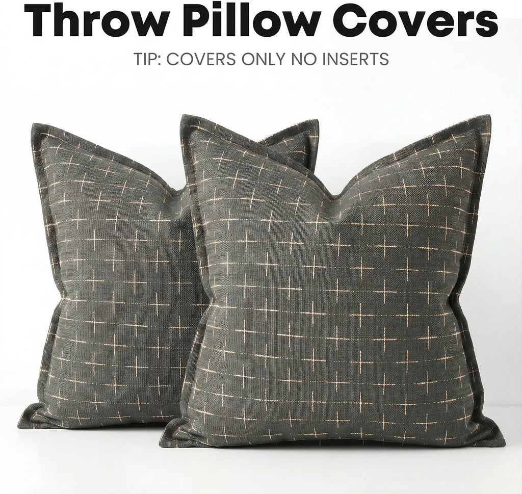 AVOINcolorlife AVOIN colorlife Pack of 2 Decorative Throw Pillow Covers 20x20 Inch, Flange Edges Woven Textured Cushion Case Home Decor for…