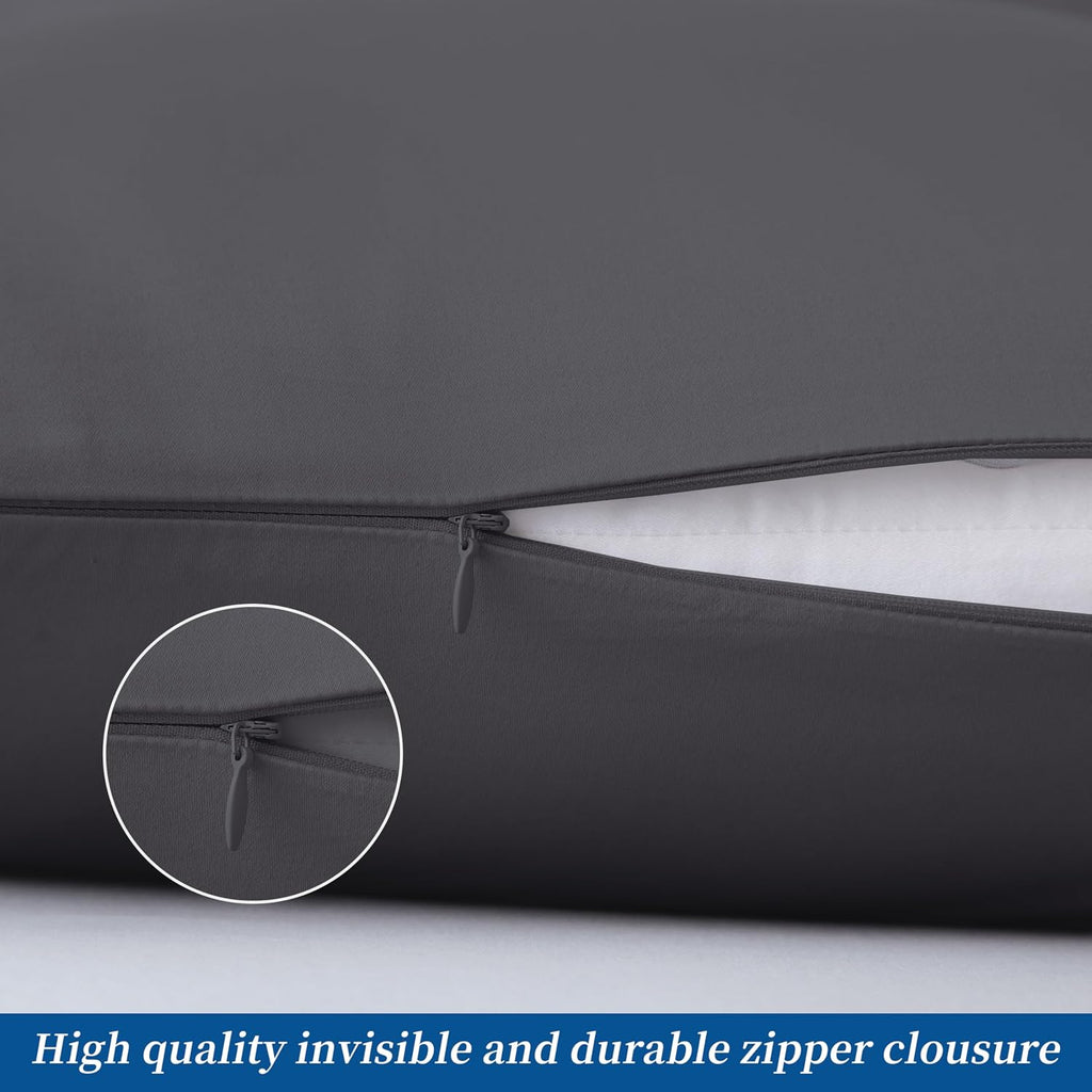 ZaizaiHome King Size Pillow Protector Set of 2, 100% Egyptian Cotton Pillow Cases with Zipper 400 Thread Count Sateen Weave Cotton Dark Gre…