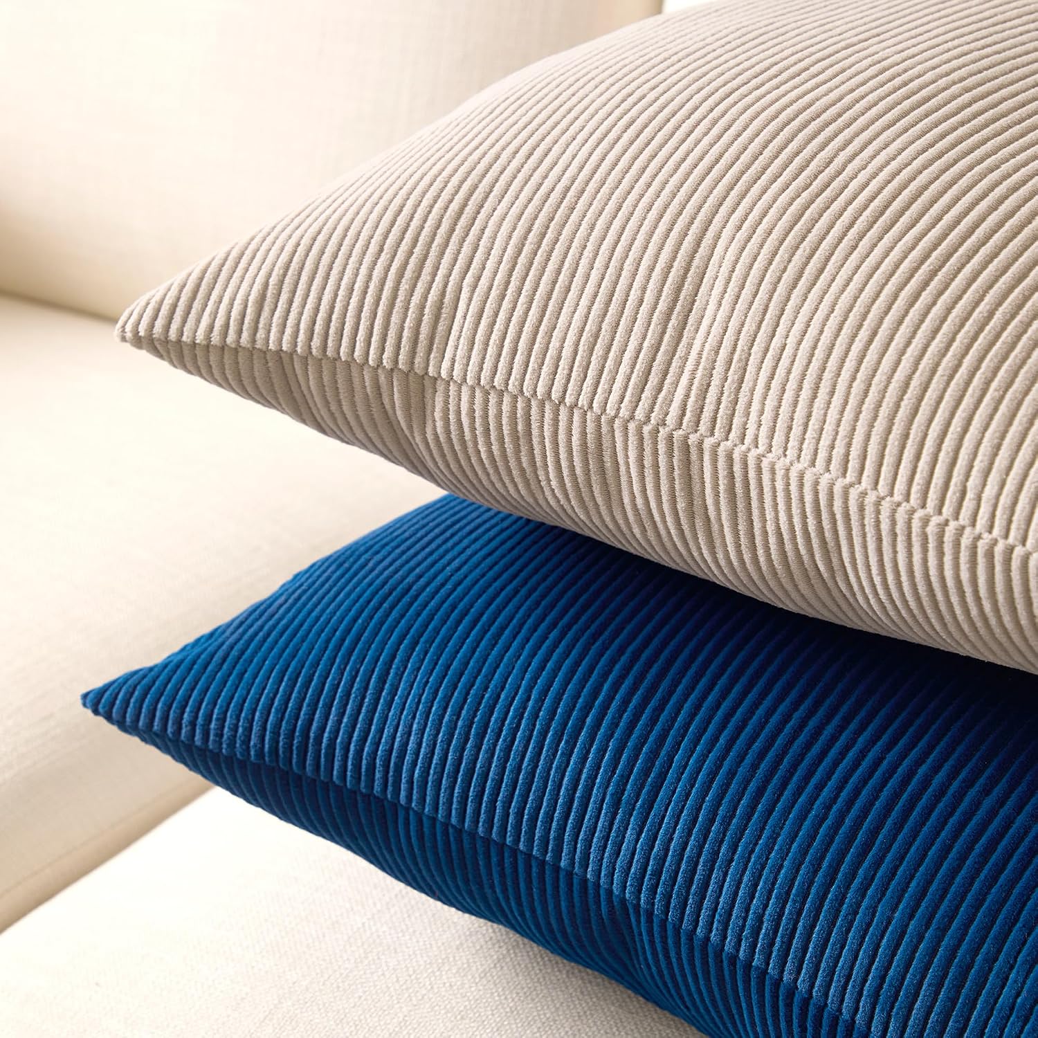 EncasaXO Encasa XO Corduroy Throw Pillows Covers 16"x16", Set of 2 Soft Textured Striped Boho Pillow Covers | Decorative and Cozy Cushion C…